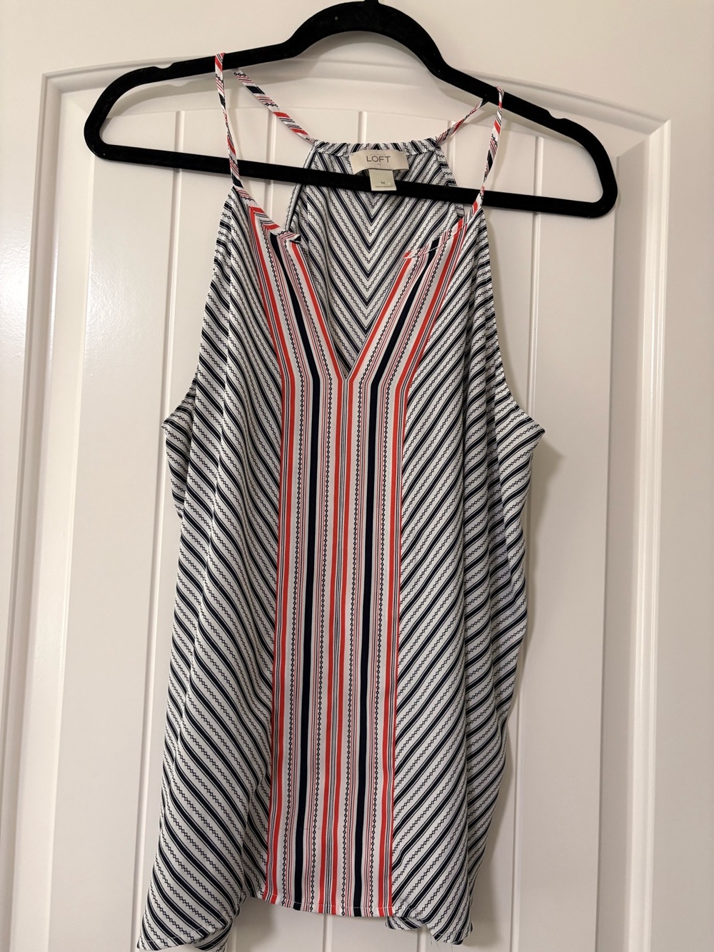 LOFT Striped Spaghetti Strap V-Neck Tank in Navy, White & Coral
